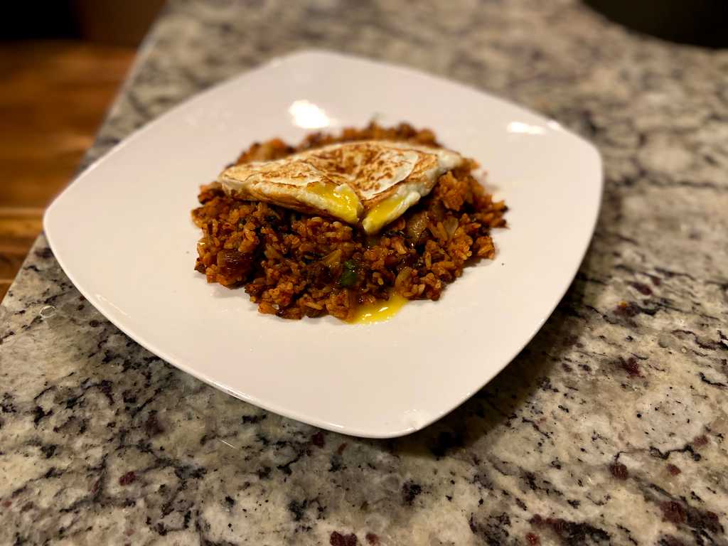 Kimchi fried rice with egg on top